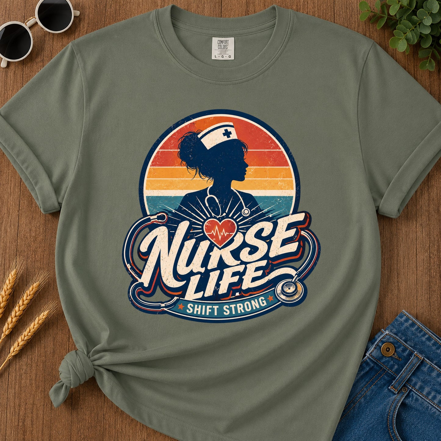 Shift Strong 2 T-Shirt - Moss Mockup