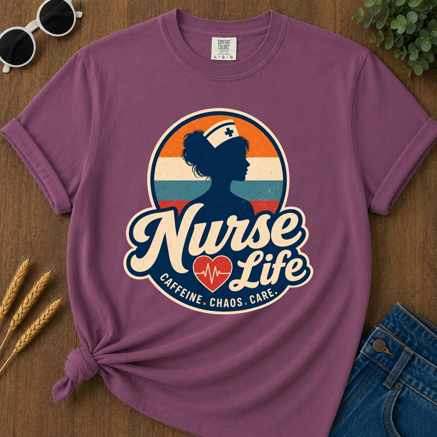 Caffeine Chaos Care T-Shirt - Berry Mockup