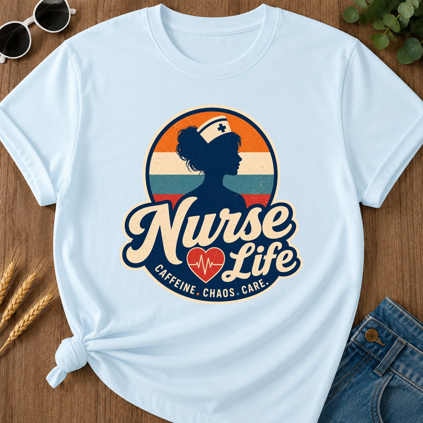 Caffeine Chaos Care T-Shirt - Chambray Mockup