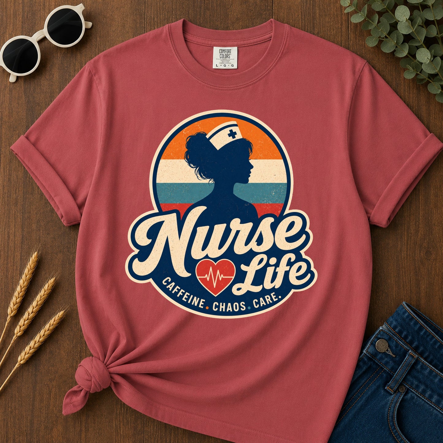 Caffeine Chaos Care T-Shirt - Crimson Mockup