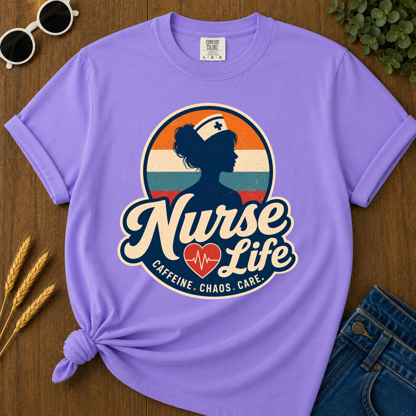 Caffeine Chaos Care T-Shirt - Violet Mockup