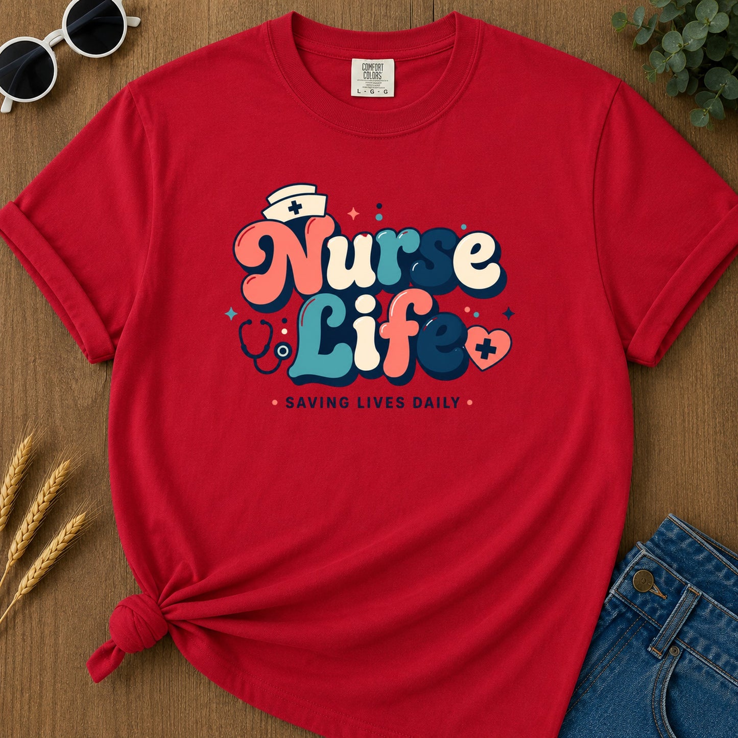 Bubbly Retro T-Shirt - Red Mockup