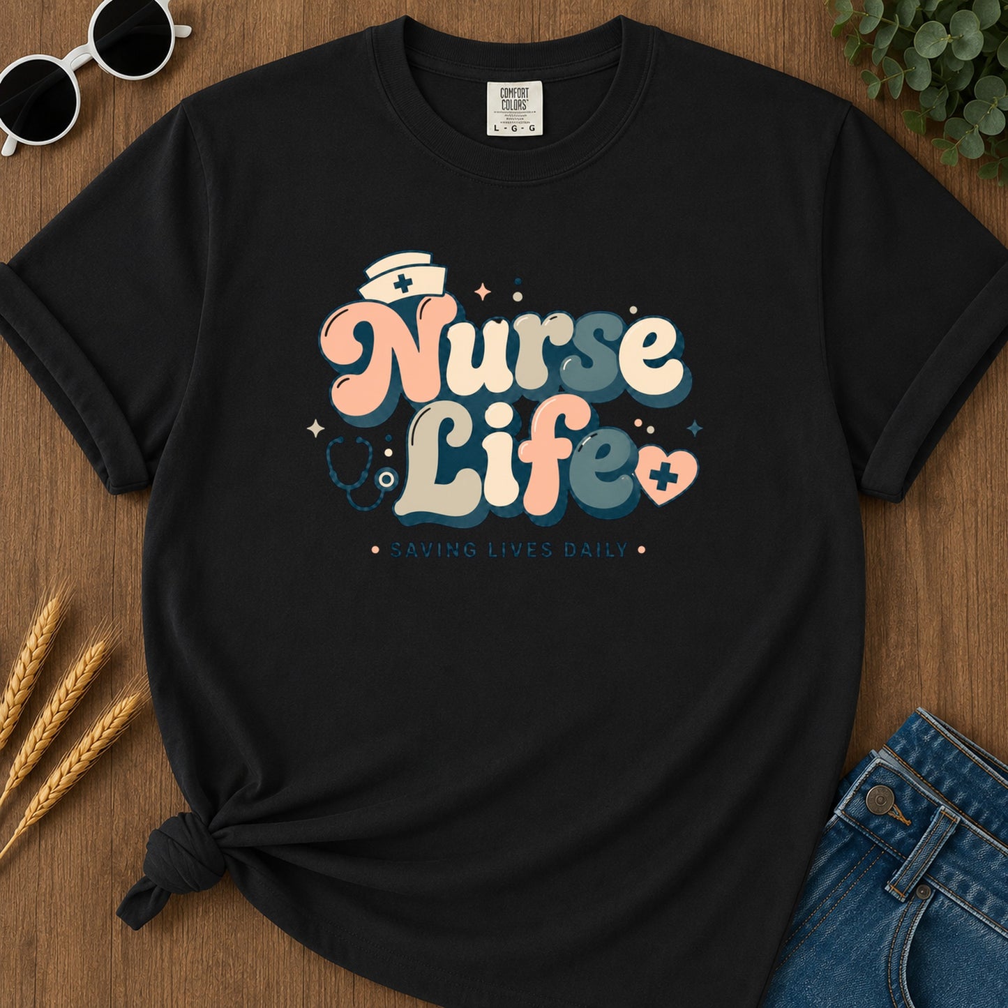 Groovy Nurse T-Shirt - Black Mockup