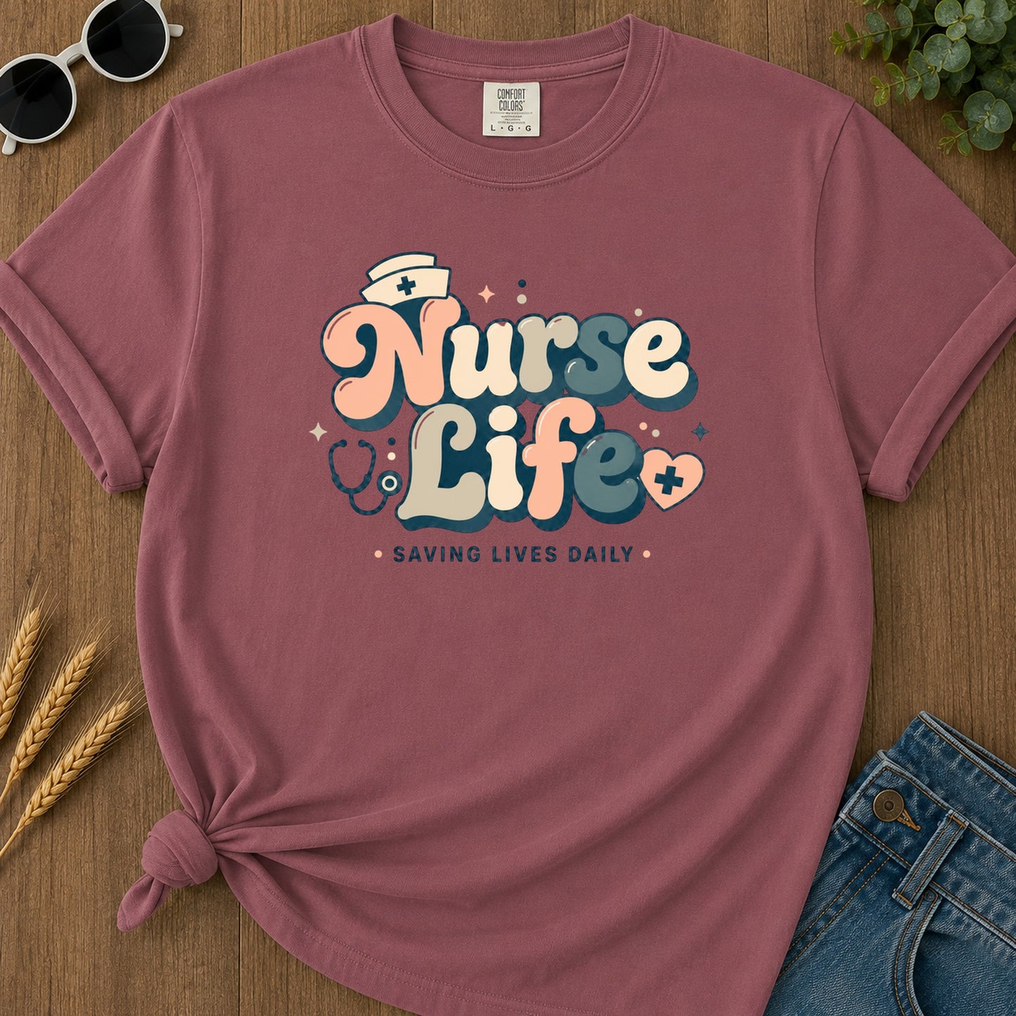 Groovy Nurse T-Shirt - Brick Mockup