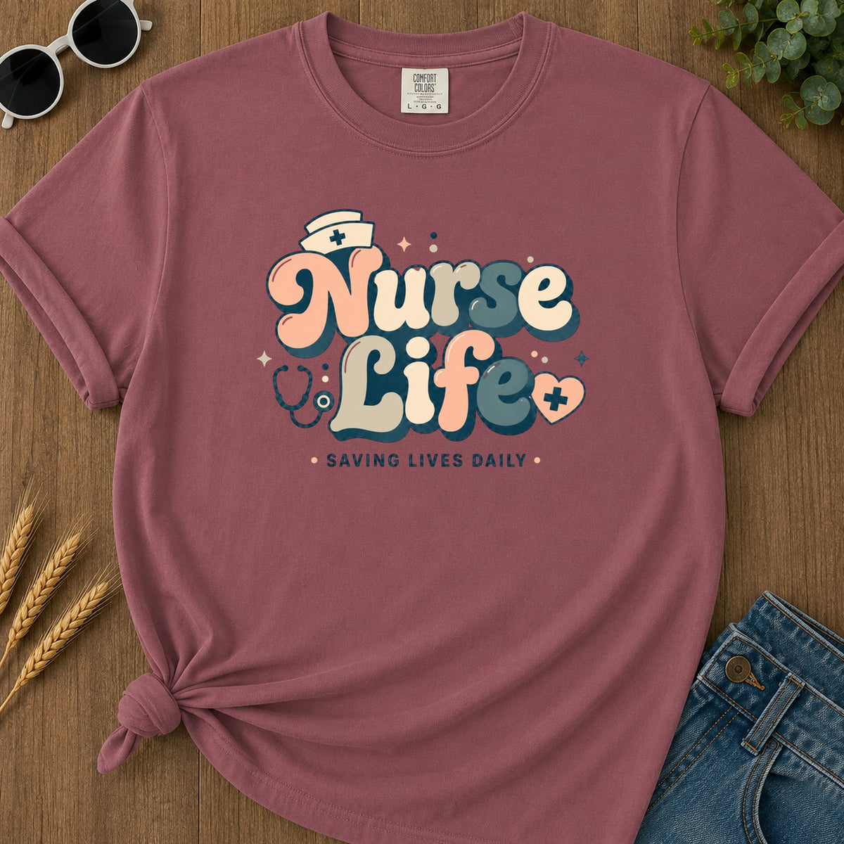 Groovy Nurse T-Shirt - Brick Mockup