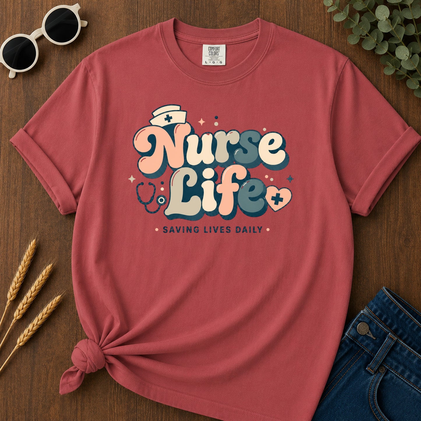 Groovy Nurse T-Shirt - Crimson Mockup
