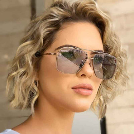 Metal Double Bridge Square Sunglasses UV400 Retro Vintage – Rayzora Bridge Luxe
