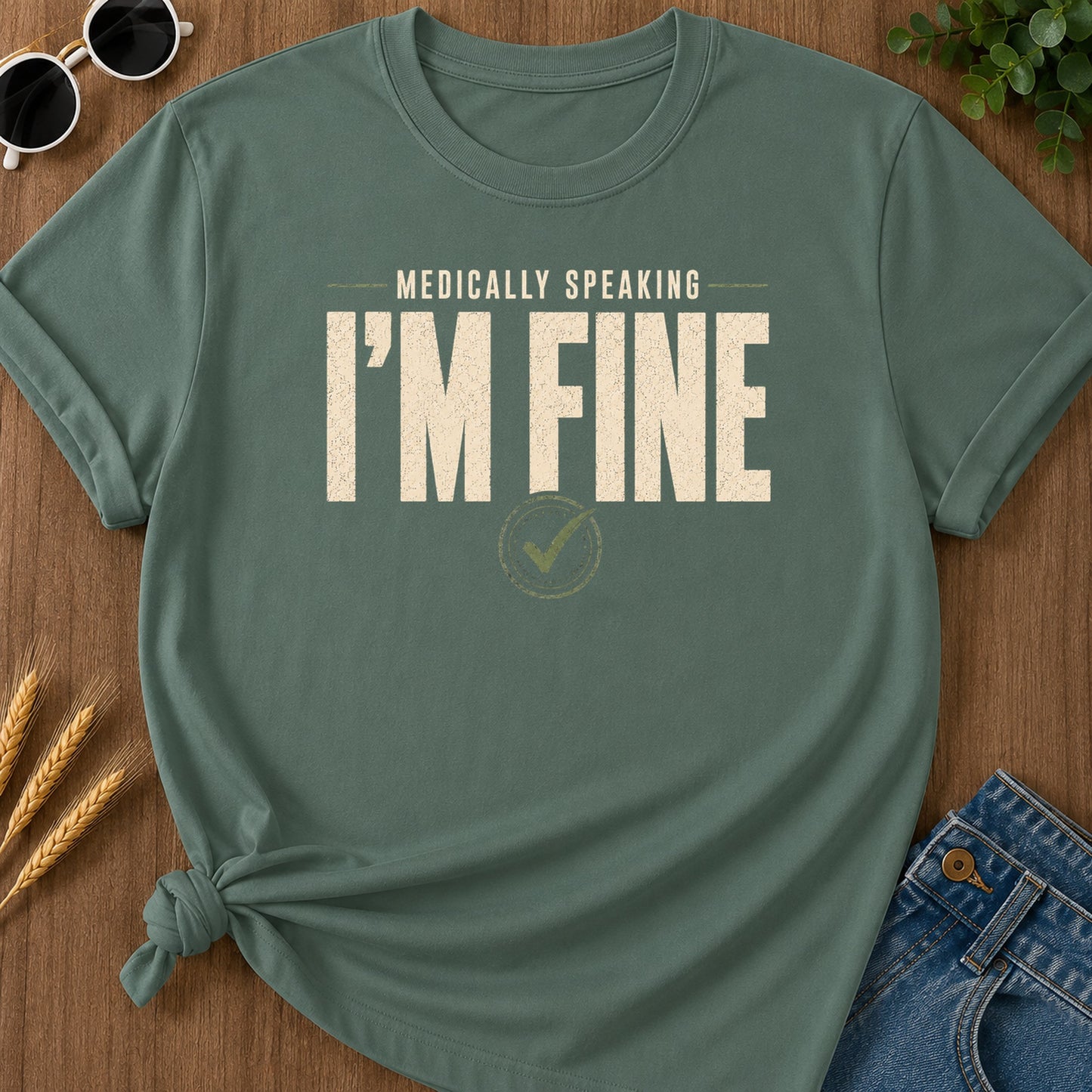 Medically Fine T-Shirt - Blue Spruce Mockup