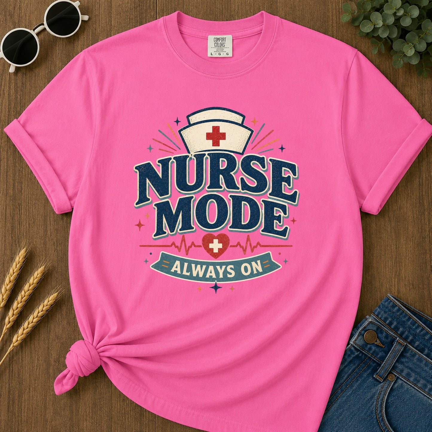 Nurse Mode T-Shirt - Neon Pink Mockup