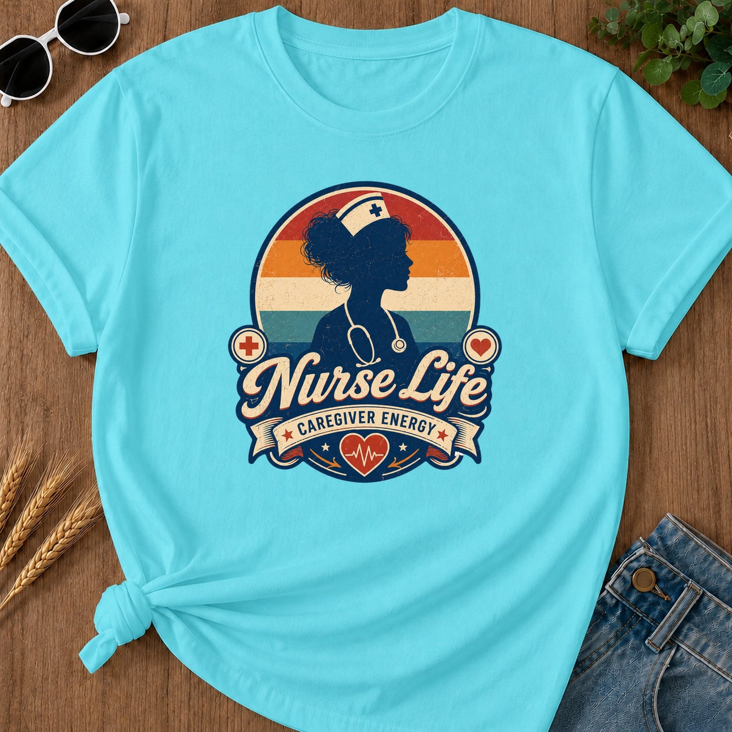 Caregiver Energy T-Shirt - Lagoon Blue Mockup