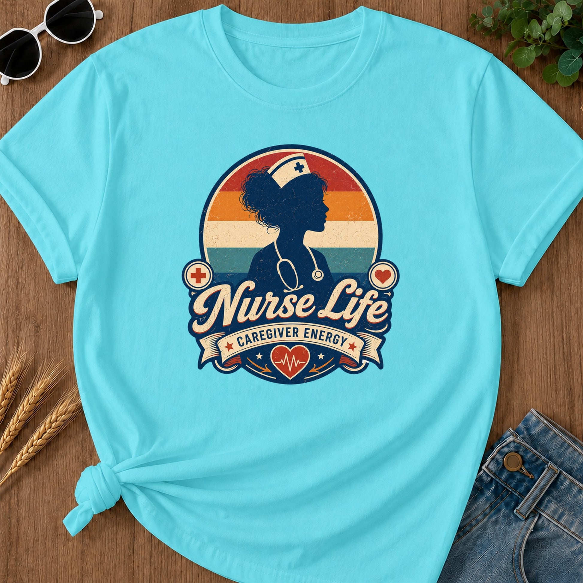 Caregiver Energy T-Shirt - Lagoon Blue Mockup