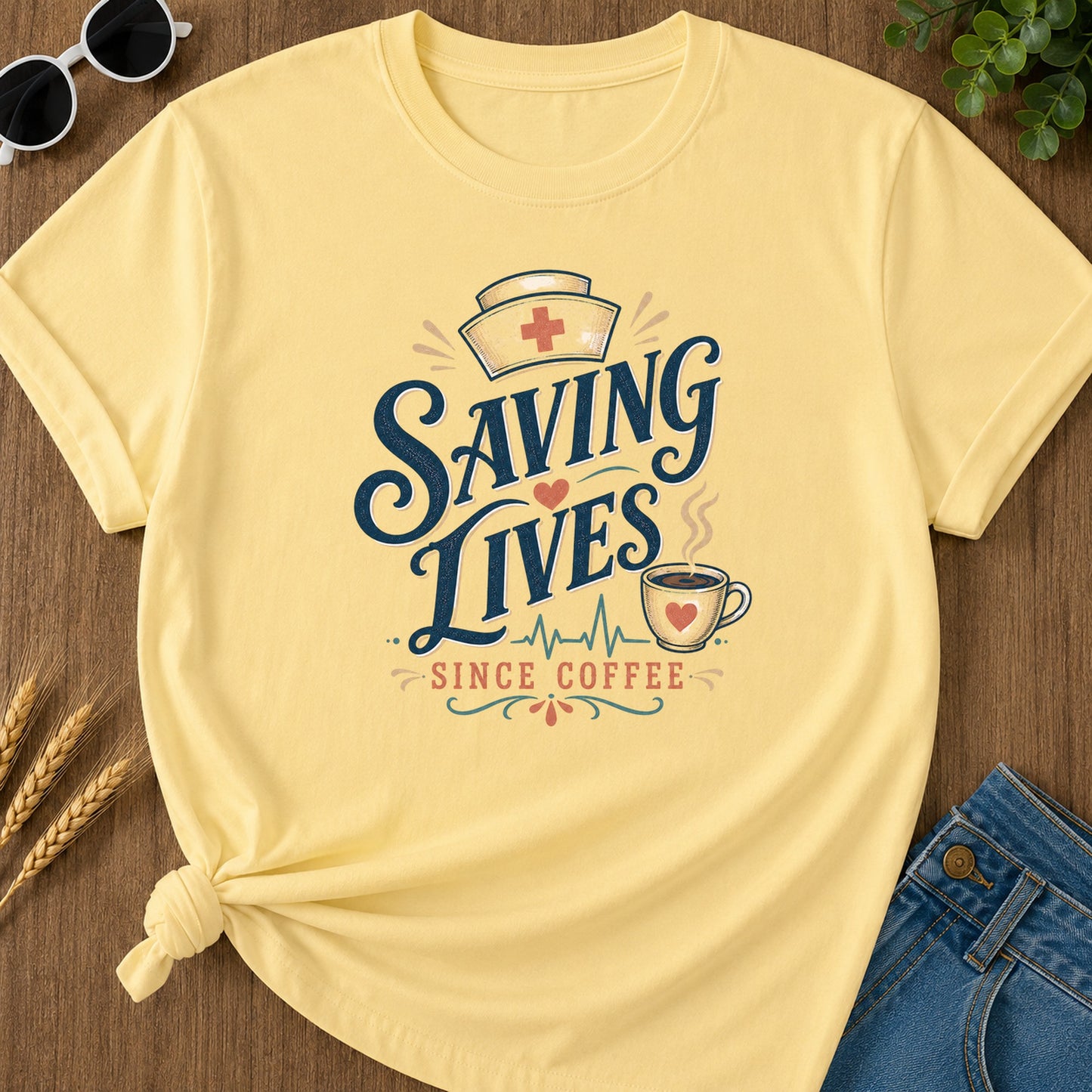 Saving Lives Since Coffee T-Shirt - Butter Mockup