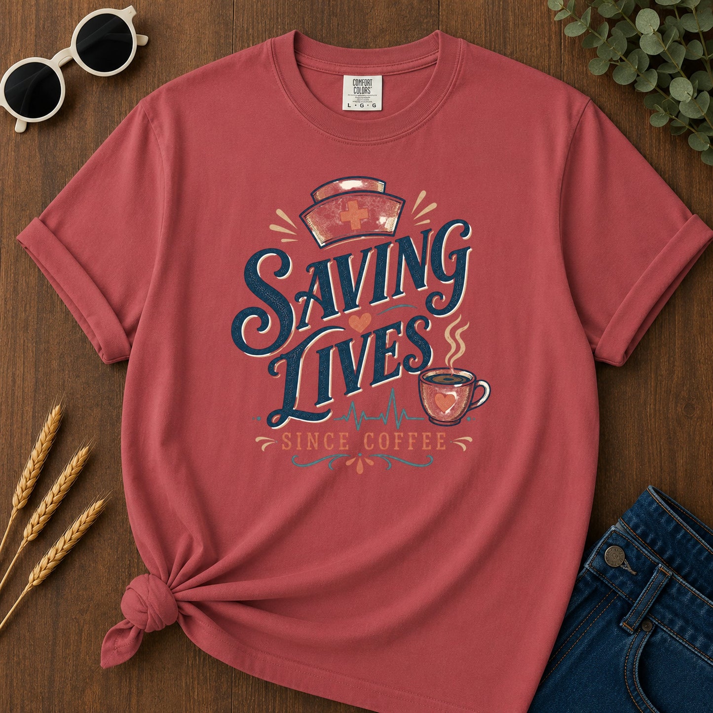 Saving Lives Since Coffee T-Shirt - Crimson Mockup