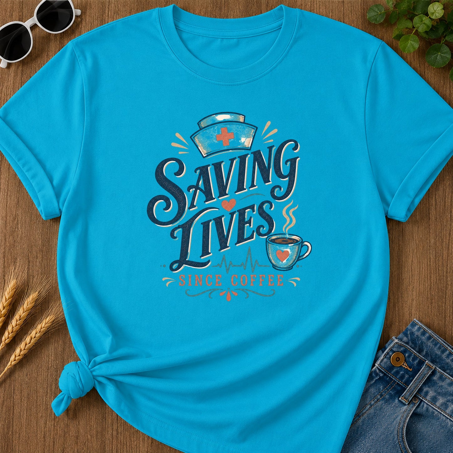 Saving Lives Since Coffee T-Shirt - Sapphire Mockup