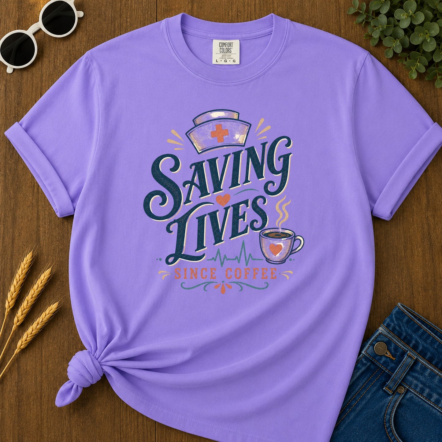 Saving Lives Since Coffee T-Shirt - Violet Mockup