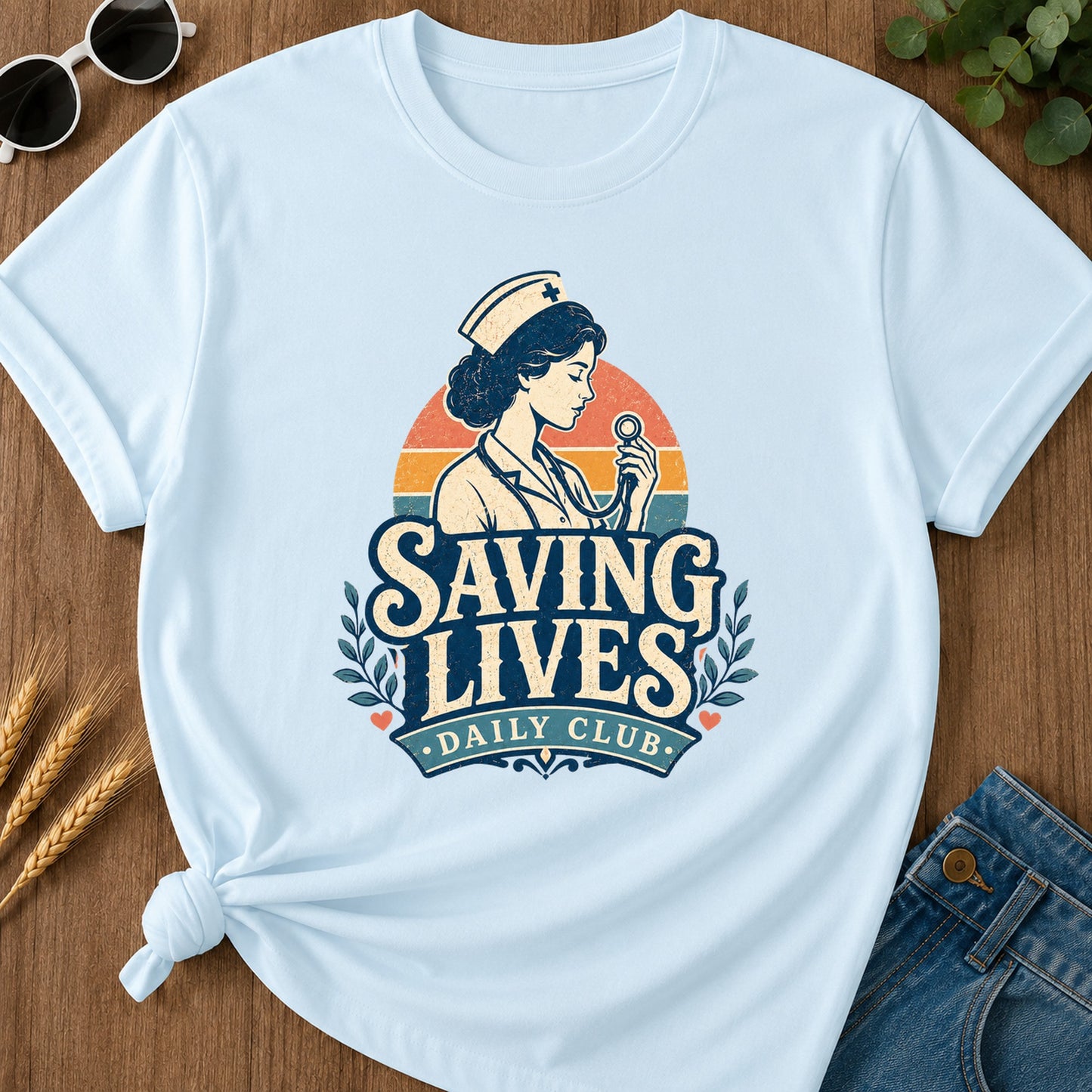 Saving Lives Daily Club T-Shirt - Chambray Mockup