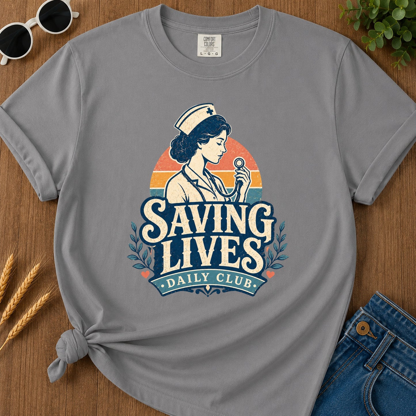 Saving Lives Daily Club T-Shirt - Grey Mockup