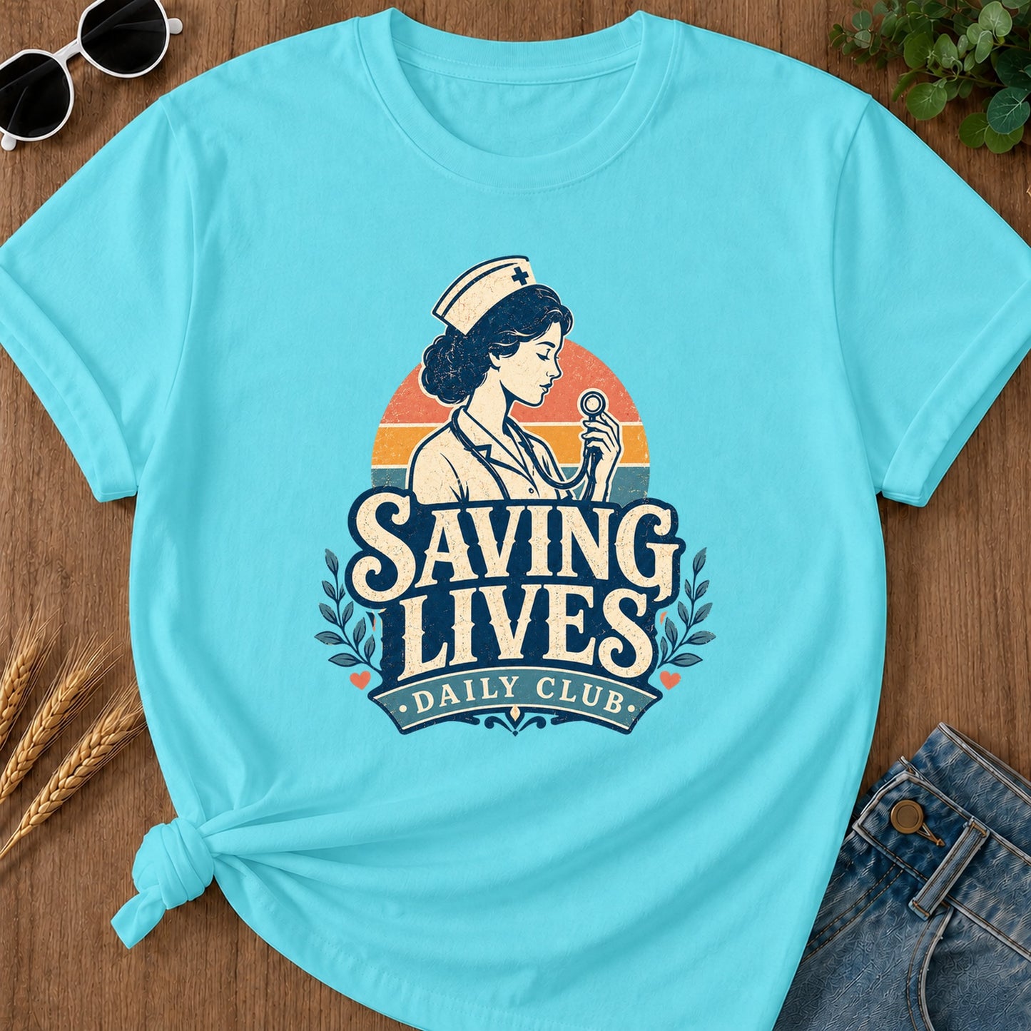 Saving Lives Daily Club T-Shirt - Lagoon Blue Mockup