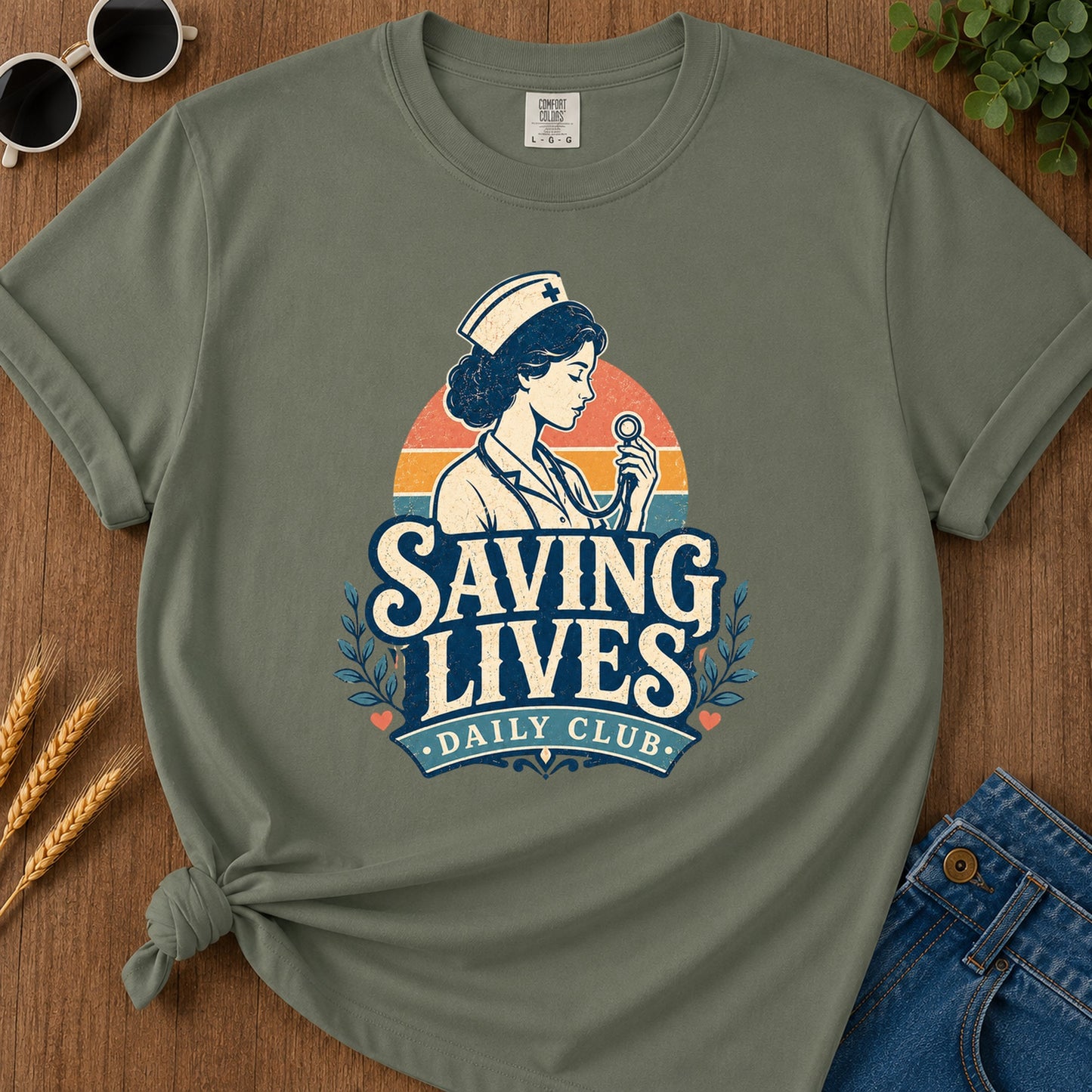 Saving Lives Daily Club T-Shirt - Moss Mockup