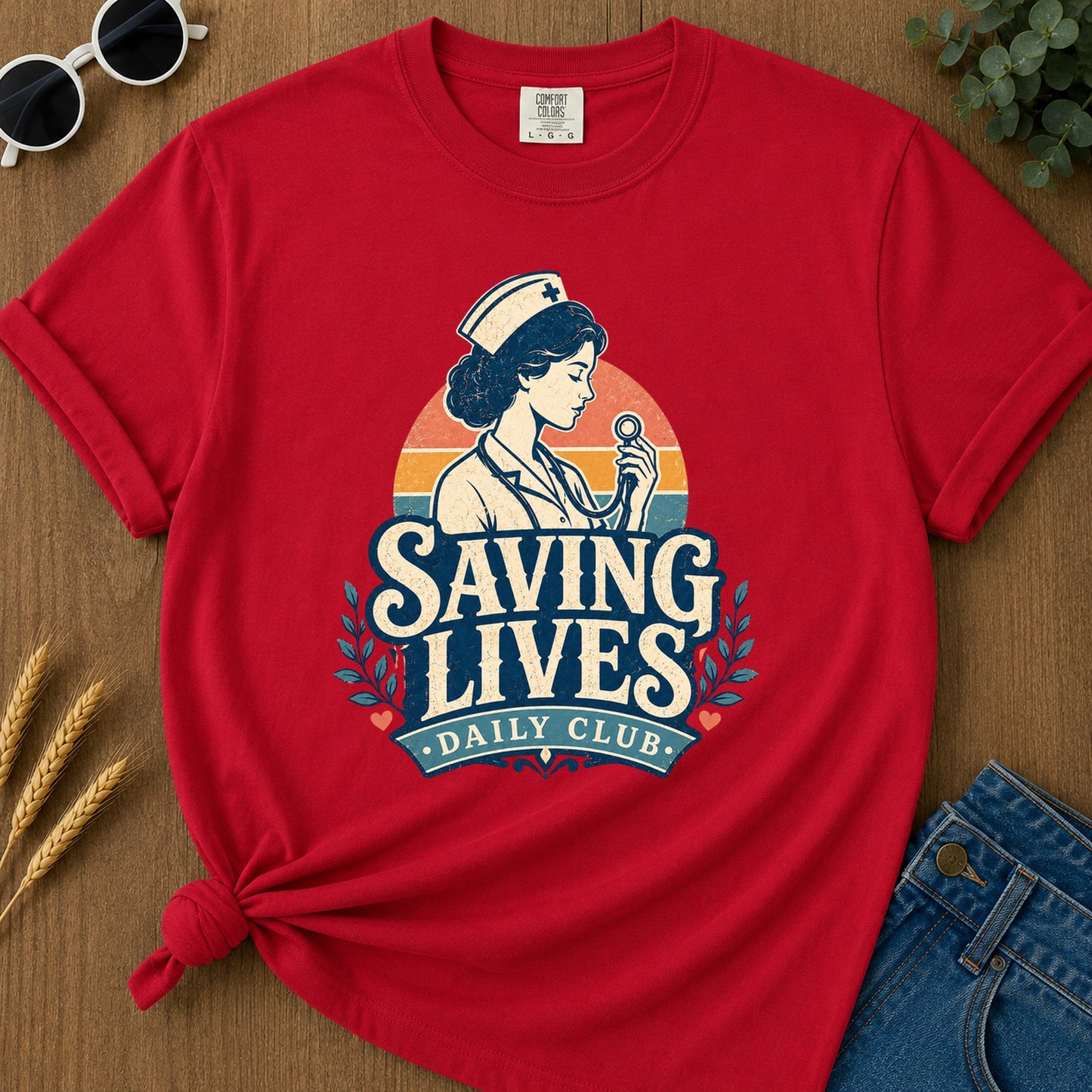 Saving Lives Daily Club T-Shirt - Red Mockup