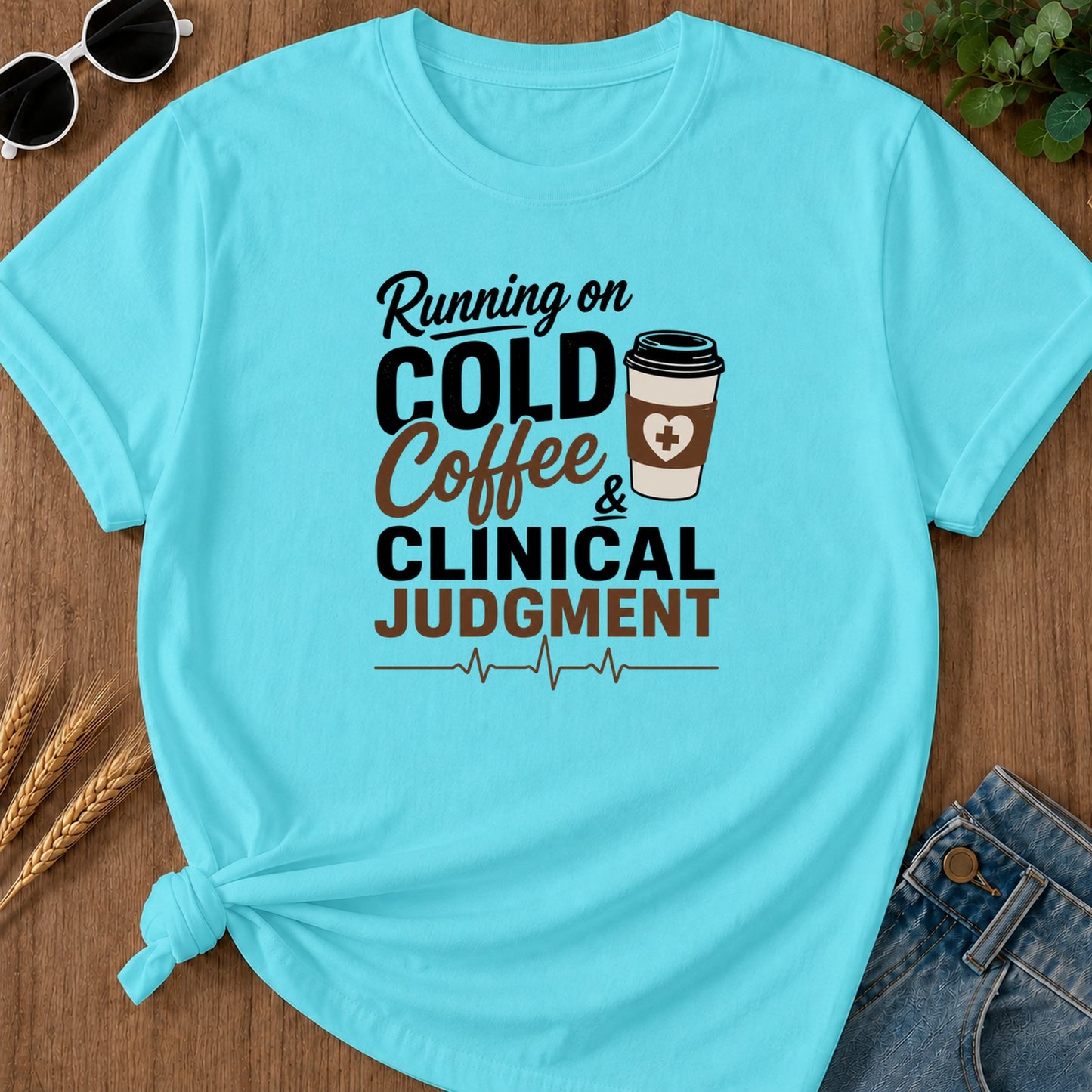 Cold Coffee Judgment T-Shirt - Lagoon Blue Mockup