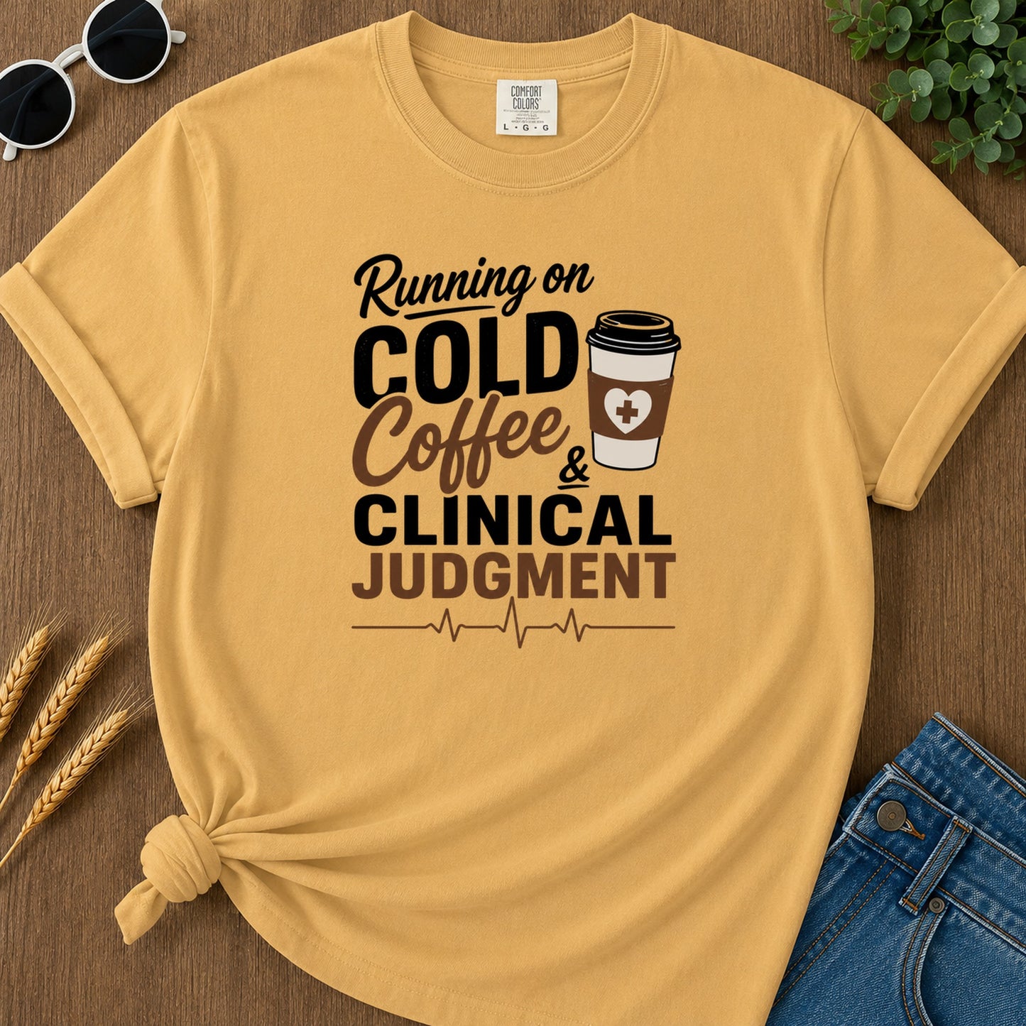 Cold Coffee Judgment T-Shirt - Mustard Mockup