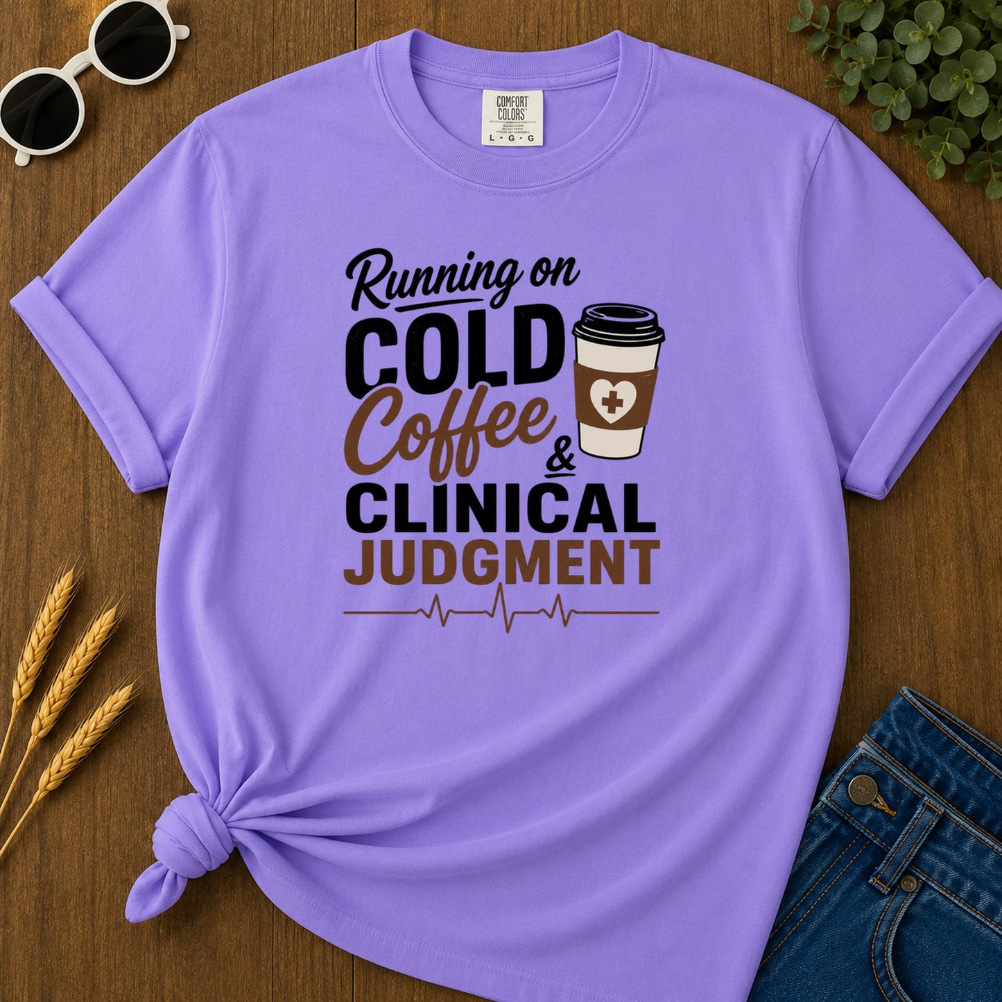 Cold Coffee Judgment T-Shirt - Violet Mockup