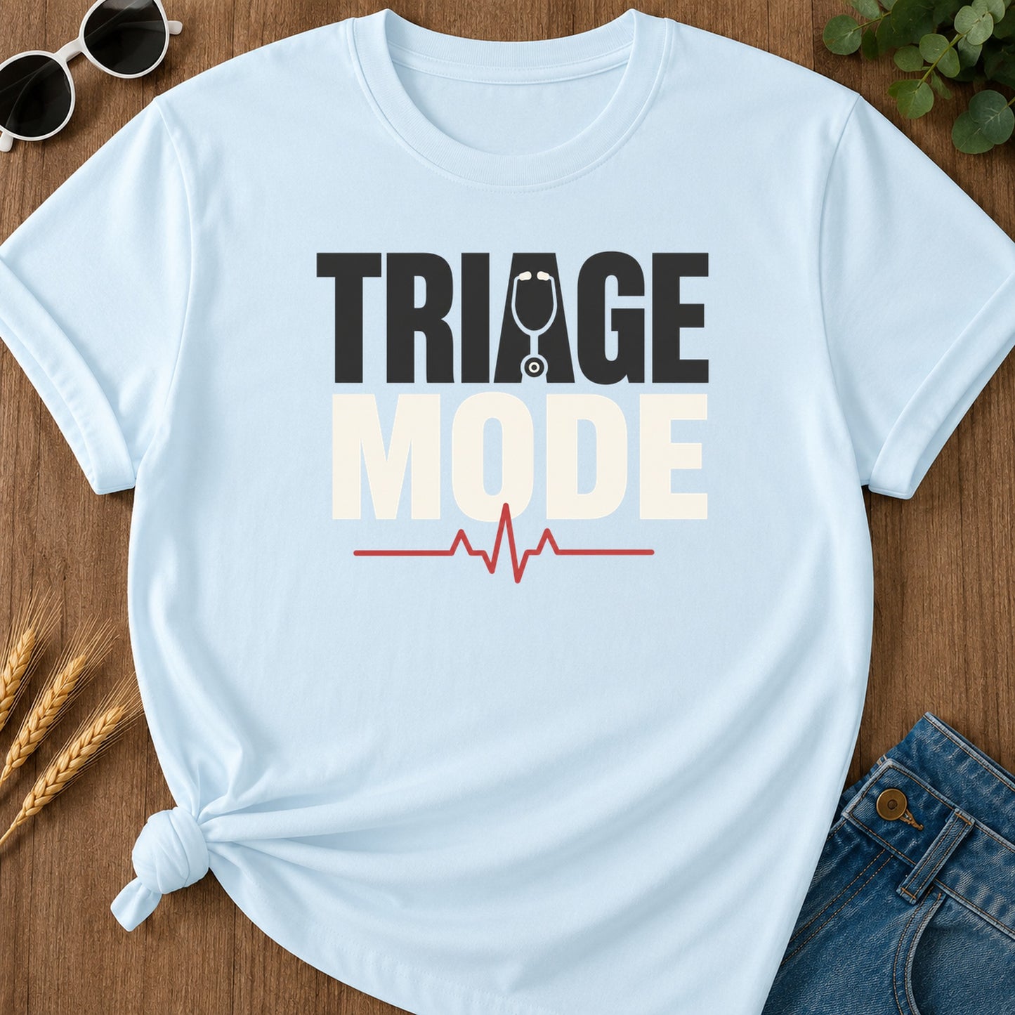 Triage Mode T-Shirt - Chambray Mockup