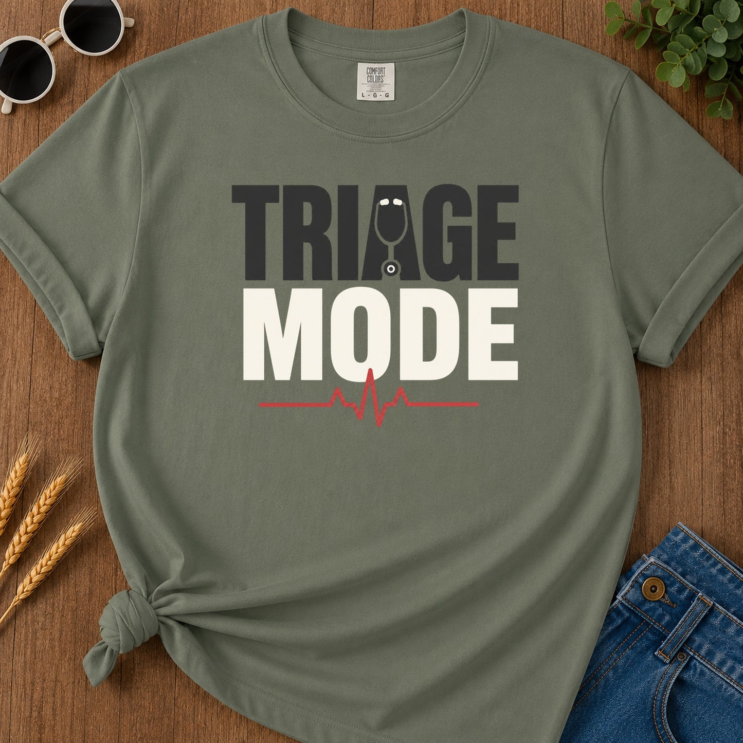 Triage Mode T-Shirt - Moss Mockup