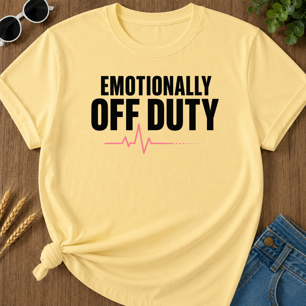 Emotionally Off Duty T-Shirt - Butter Mockup