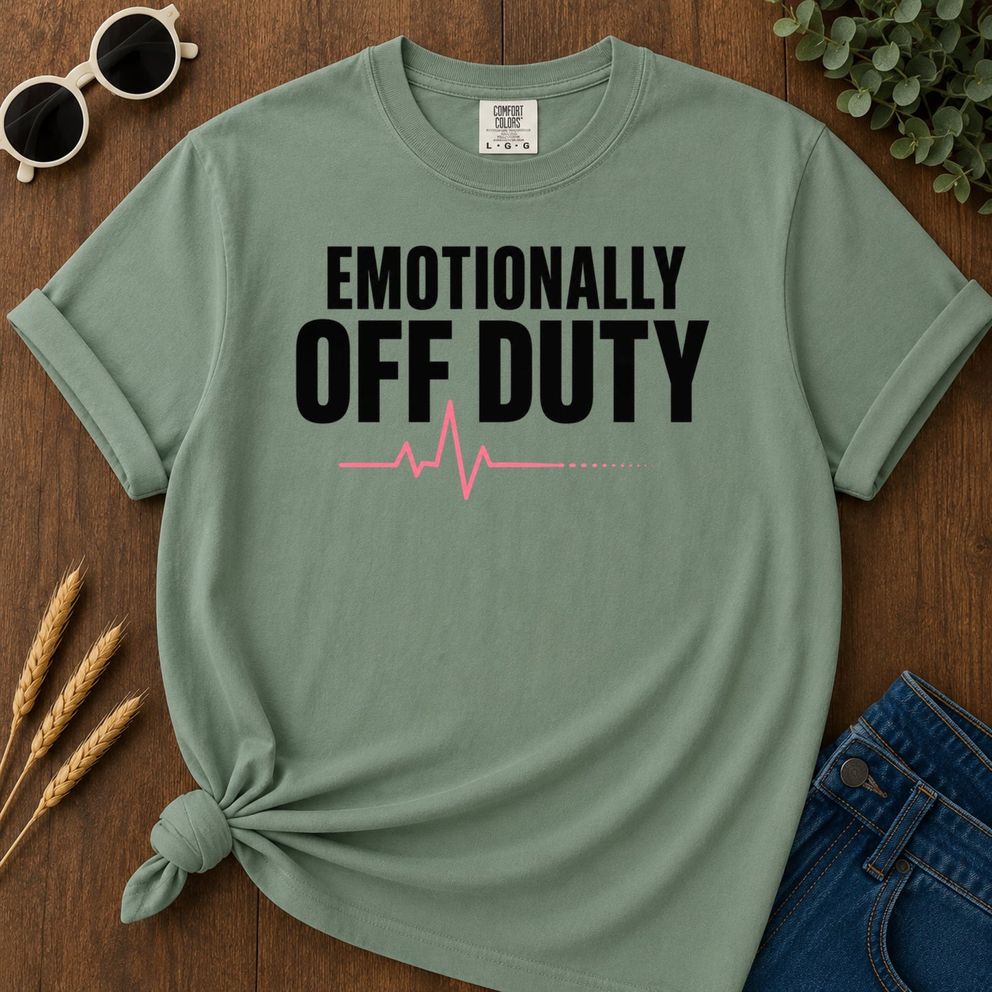 Emotionally Off Duty T-Shirt - Light Green Mockup