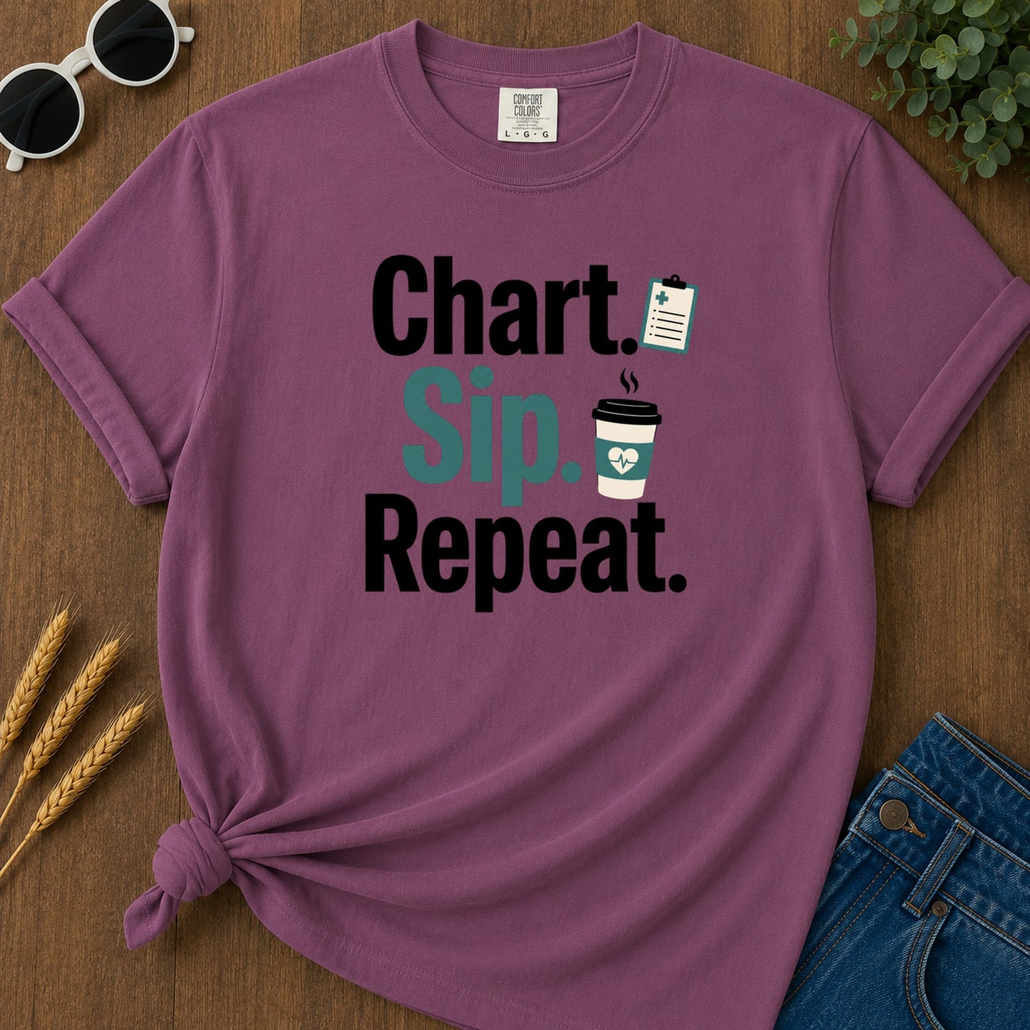 Chart Sip Repeat T-Shirt - Berry Mockup