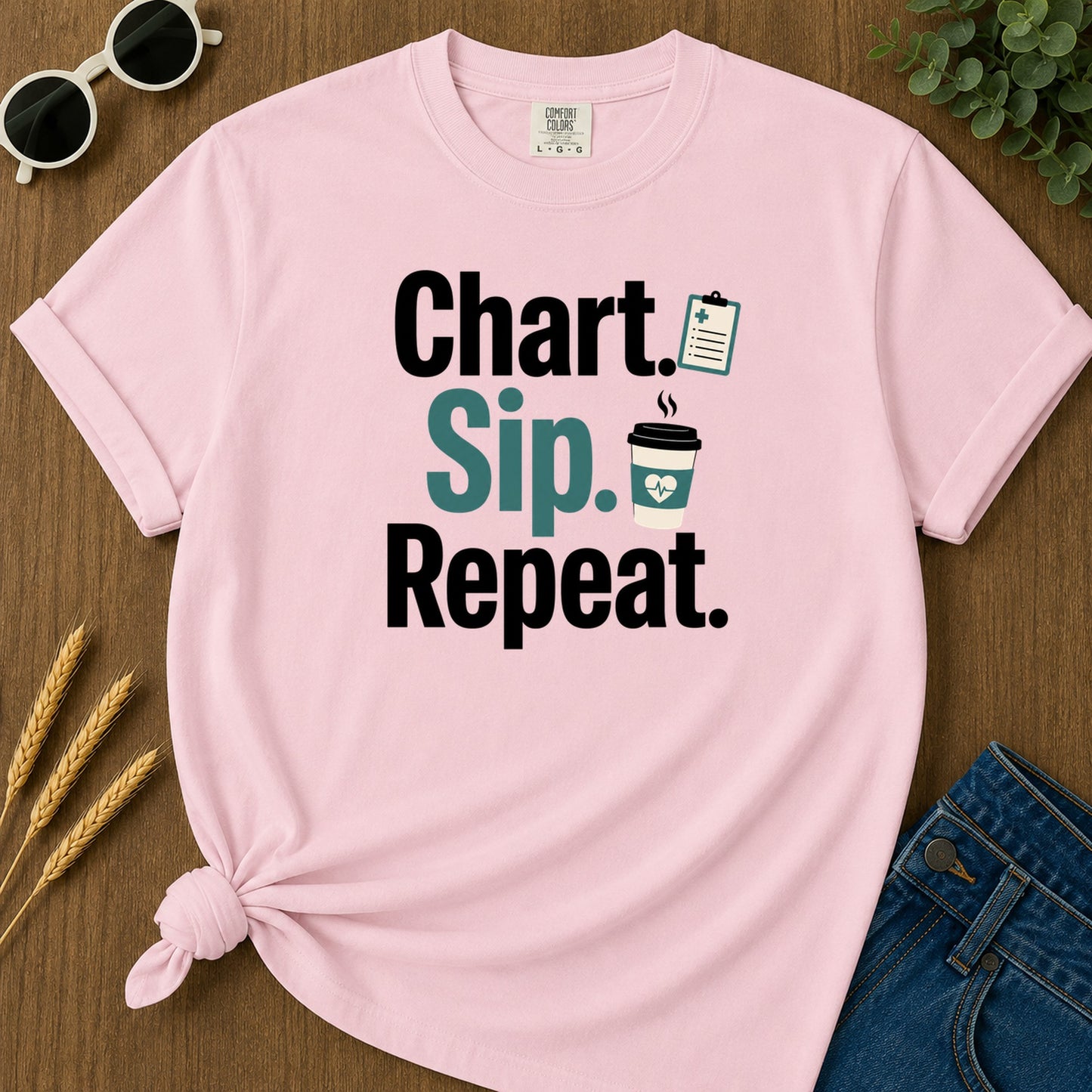Chart Sip Repeat T-Shirt - Blossom Mockup