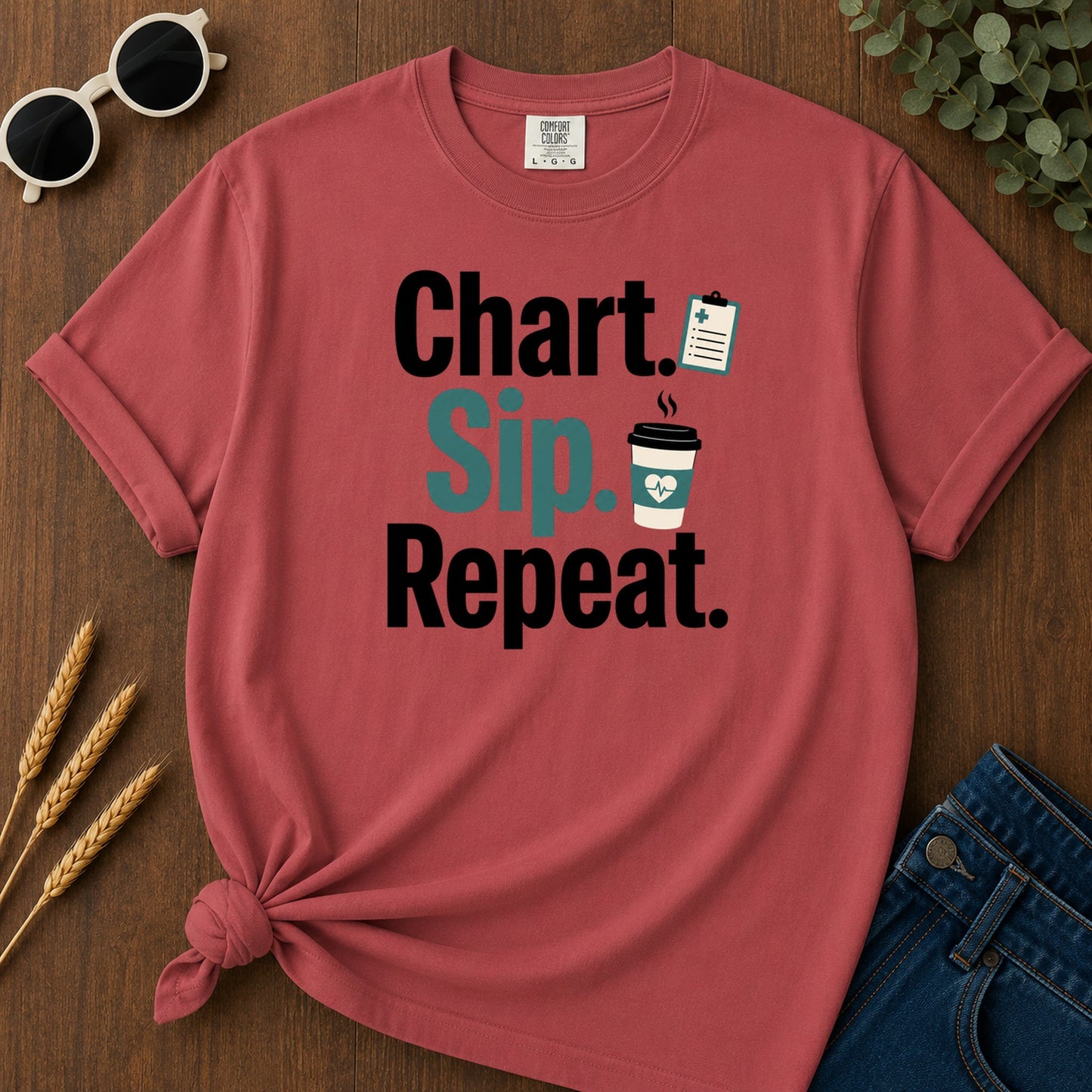 Chart Sip Repeat T-Shirt - Crimson Mockup