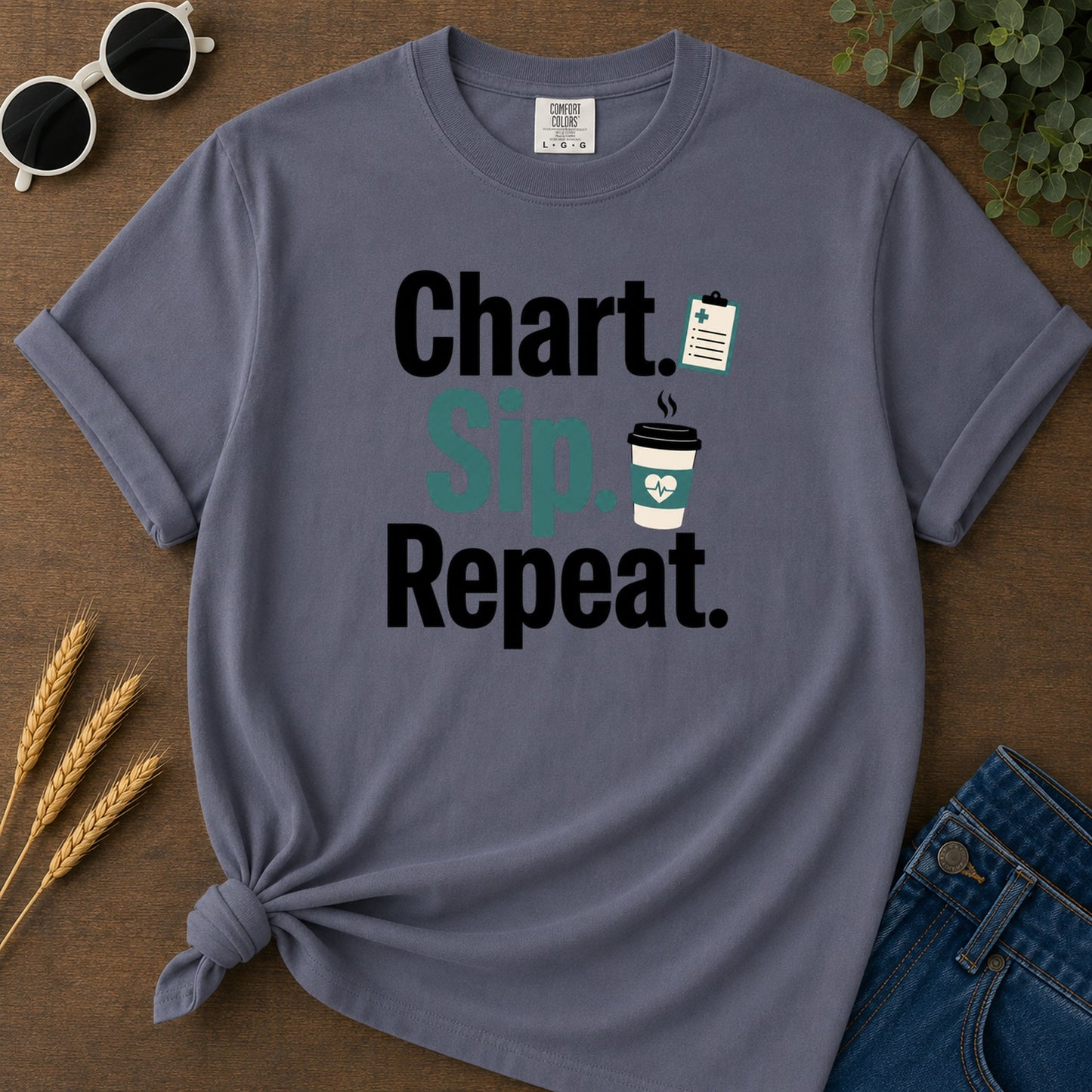 Chart Sip Repeat T-Shirt - Navy Mockup