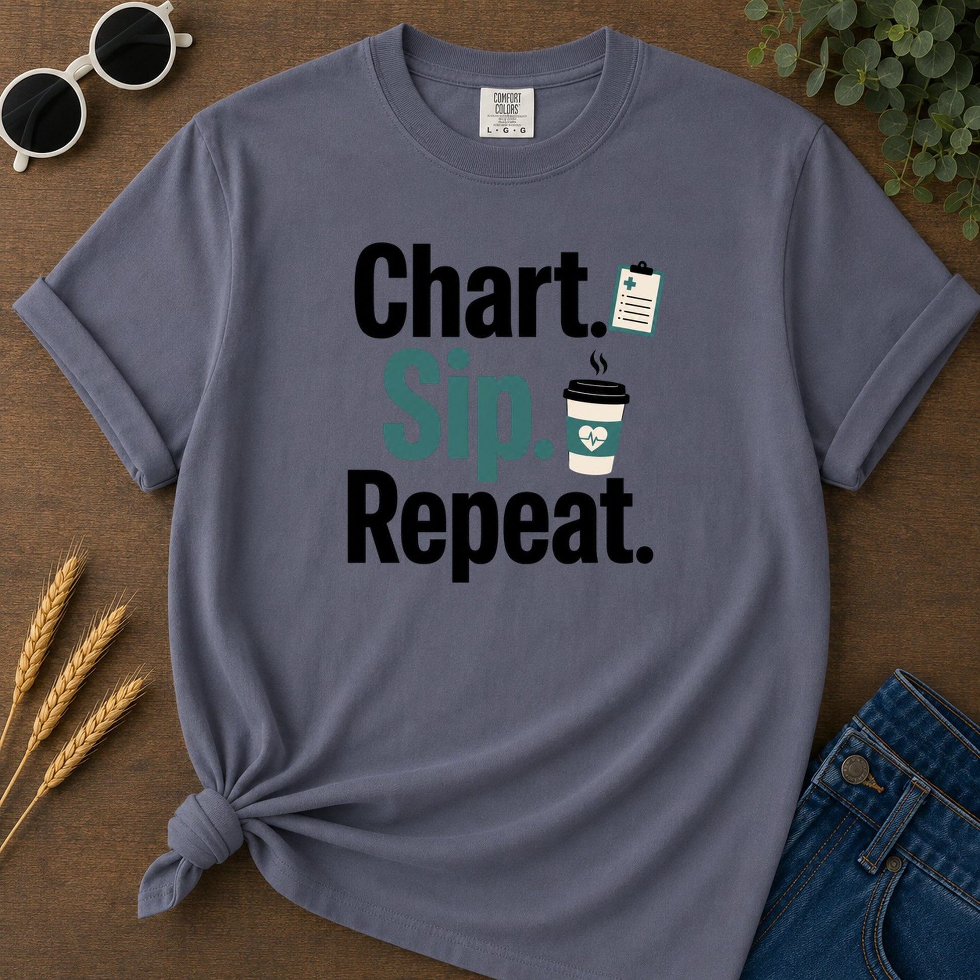 Chart Sip Repeat T-Shirt - Navy Mockup