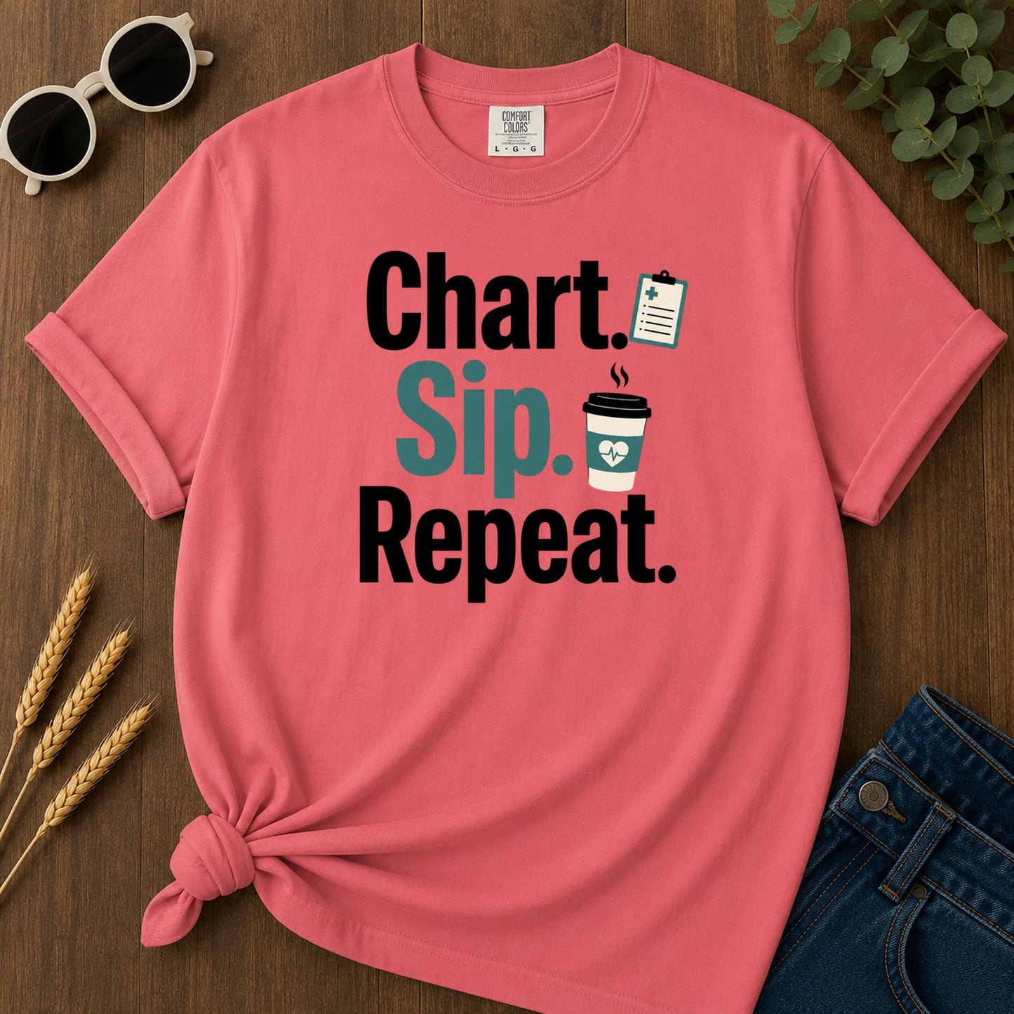Chart Sip Repeat T-Shirt - Watermelon Mockup