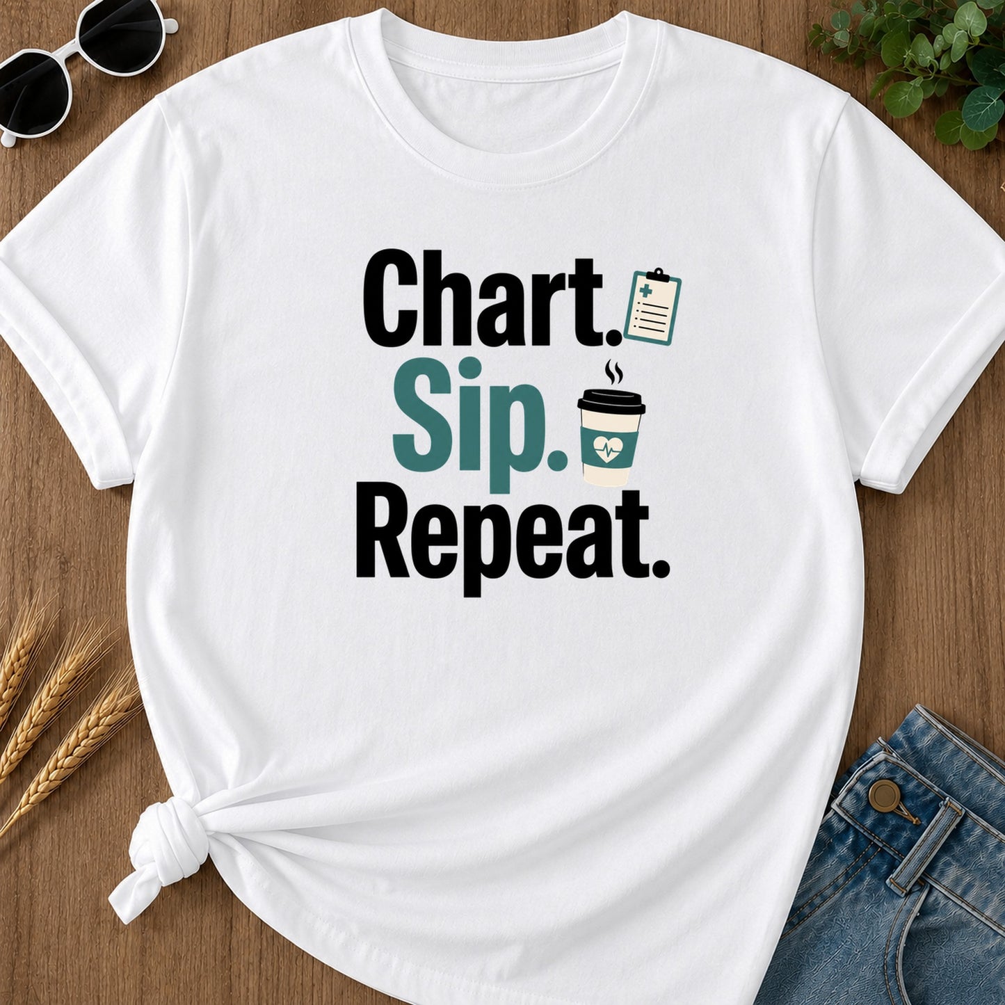 Chart Sip Repeat T-Shirt - White Mockup