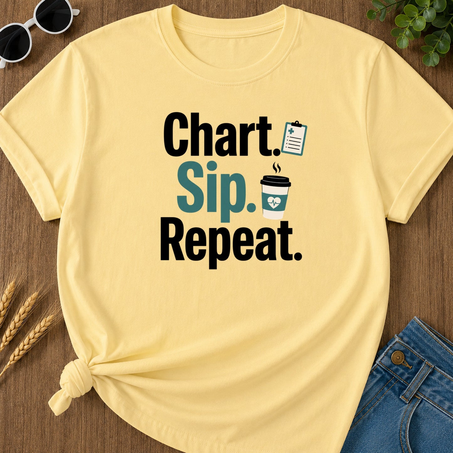 Chart Sip Repeat T-Shirt - Butter Mockup