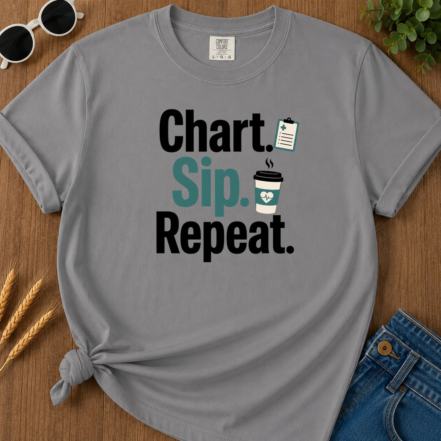 Chart Sip Repeat T-Shirt - Grey Mockup
