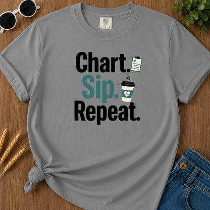 Chart Sip Repeat T-Shirt - Grey Mockup