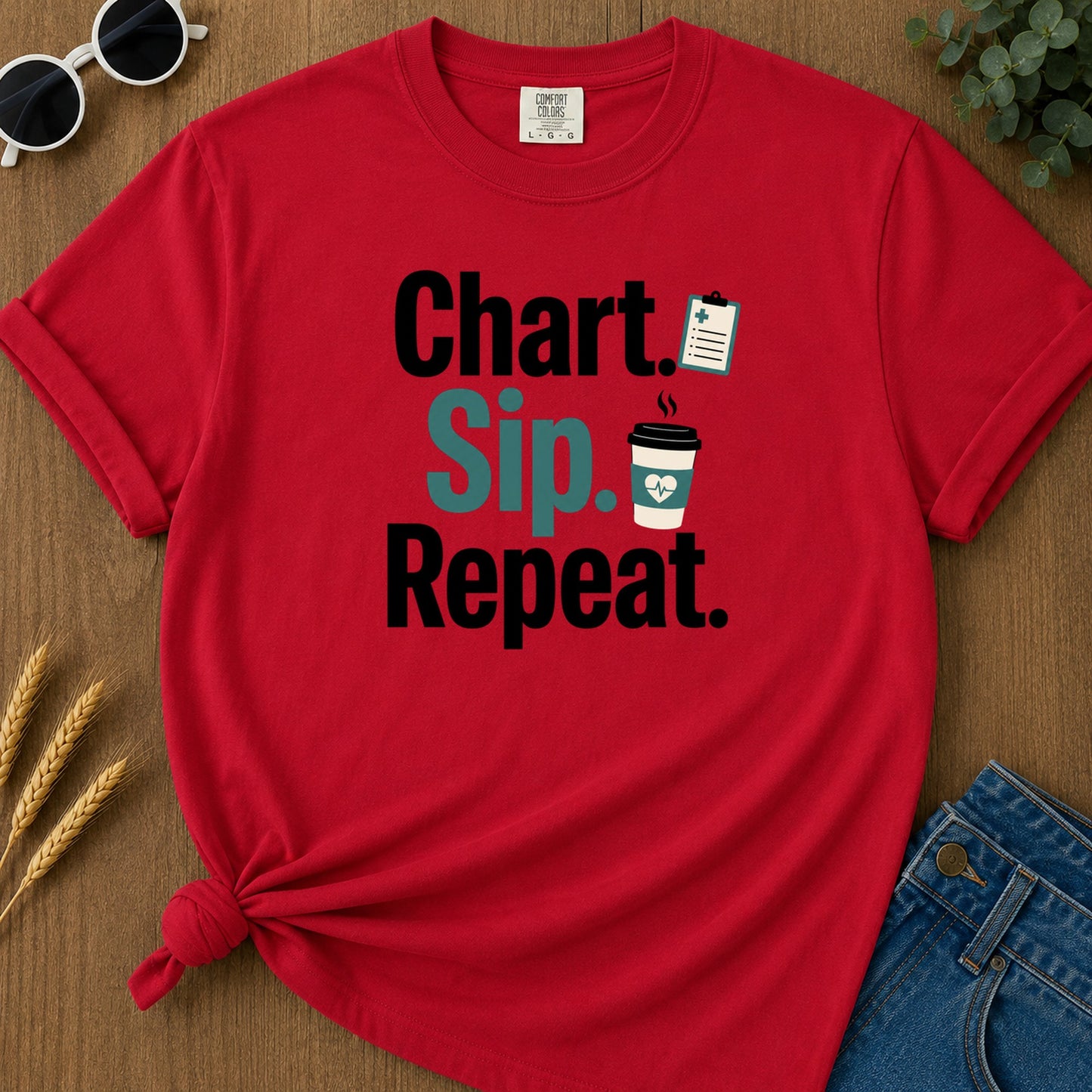 Chart Sip Repeat T-Shirt - Red Mockup