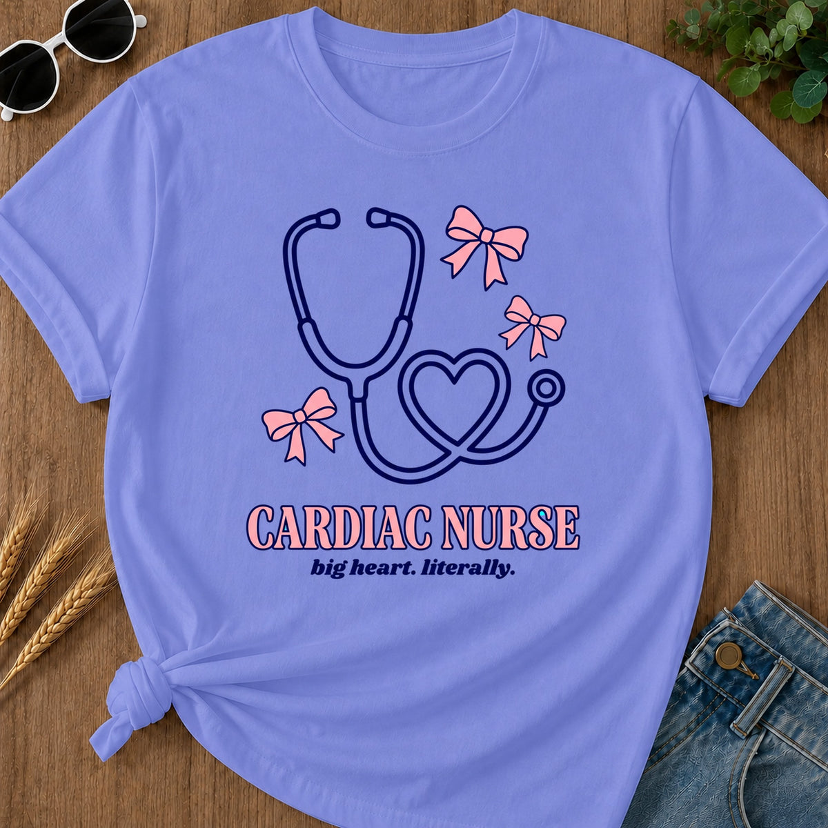 Cardiac Nurse T-Shirt - Flo Blue Mockup