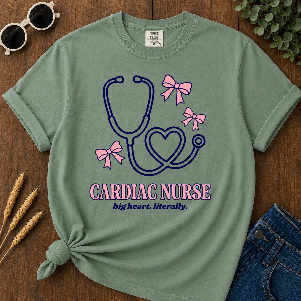 Cardiac Nurse T-Shirt - Light Green Mockup
