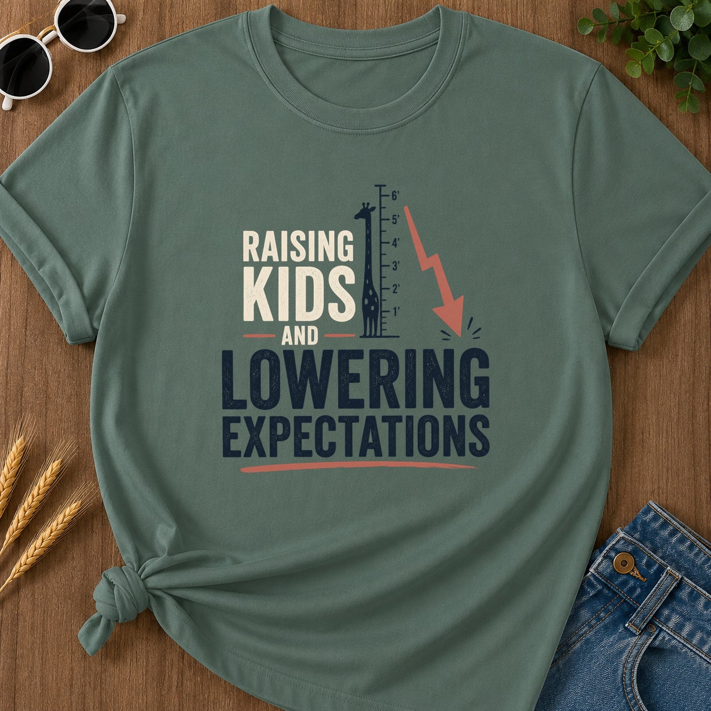 6 5 Raising 3 Me And Expectations T-Shirt - Blue Spruce