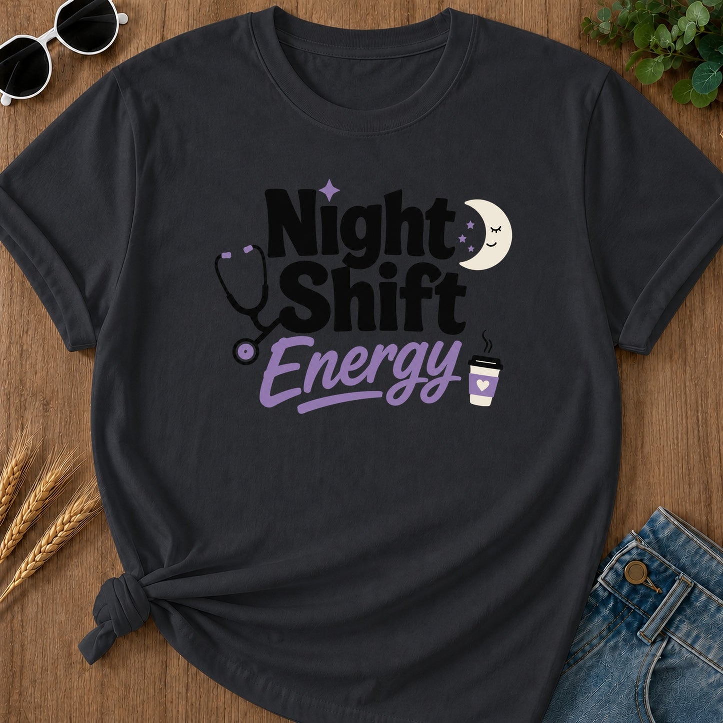 Night Shift Energy T-Shirt - Graphite Mockup