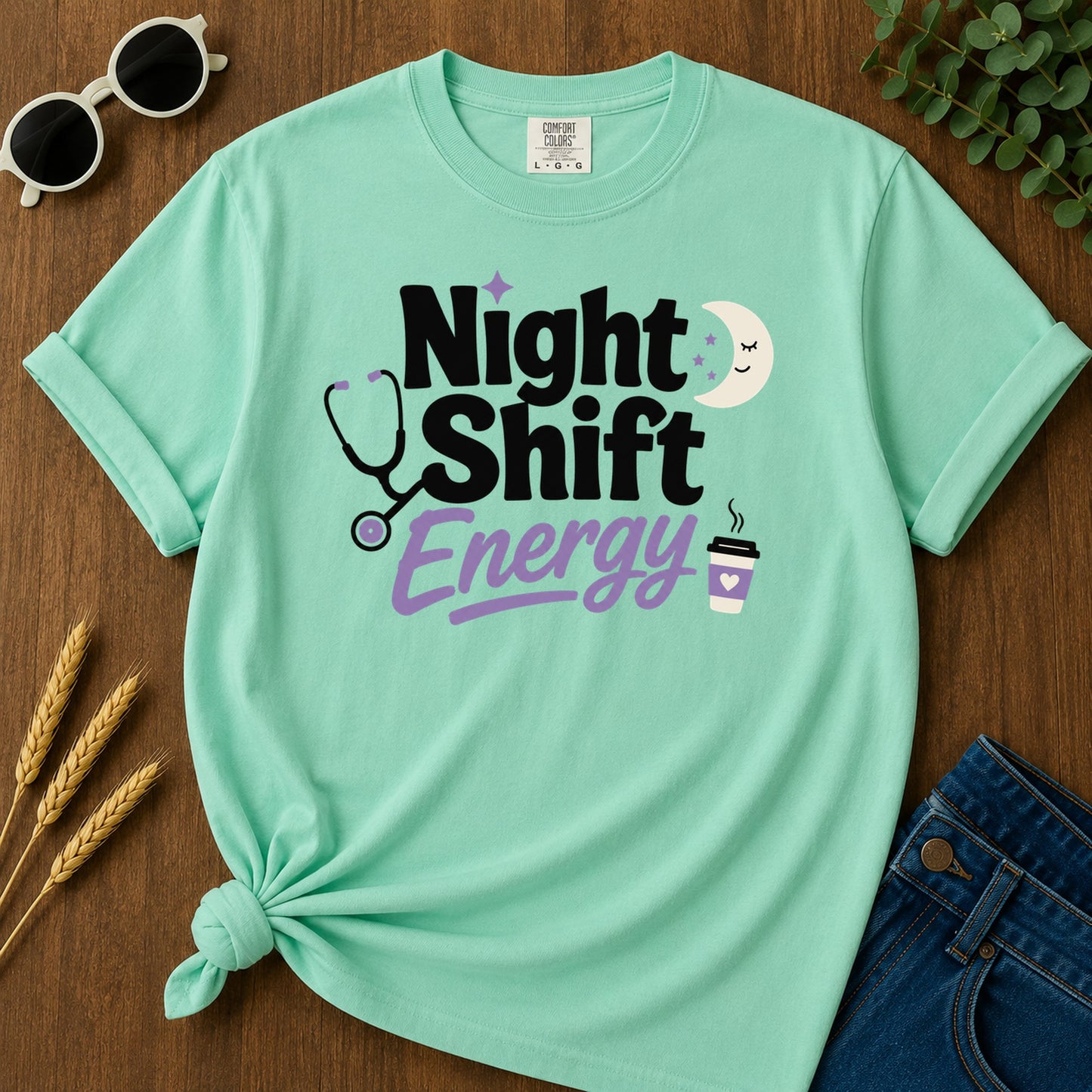Night Shift Energy T-Shirt - Island Reef Mockup
