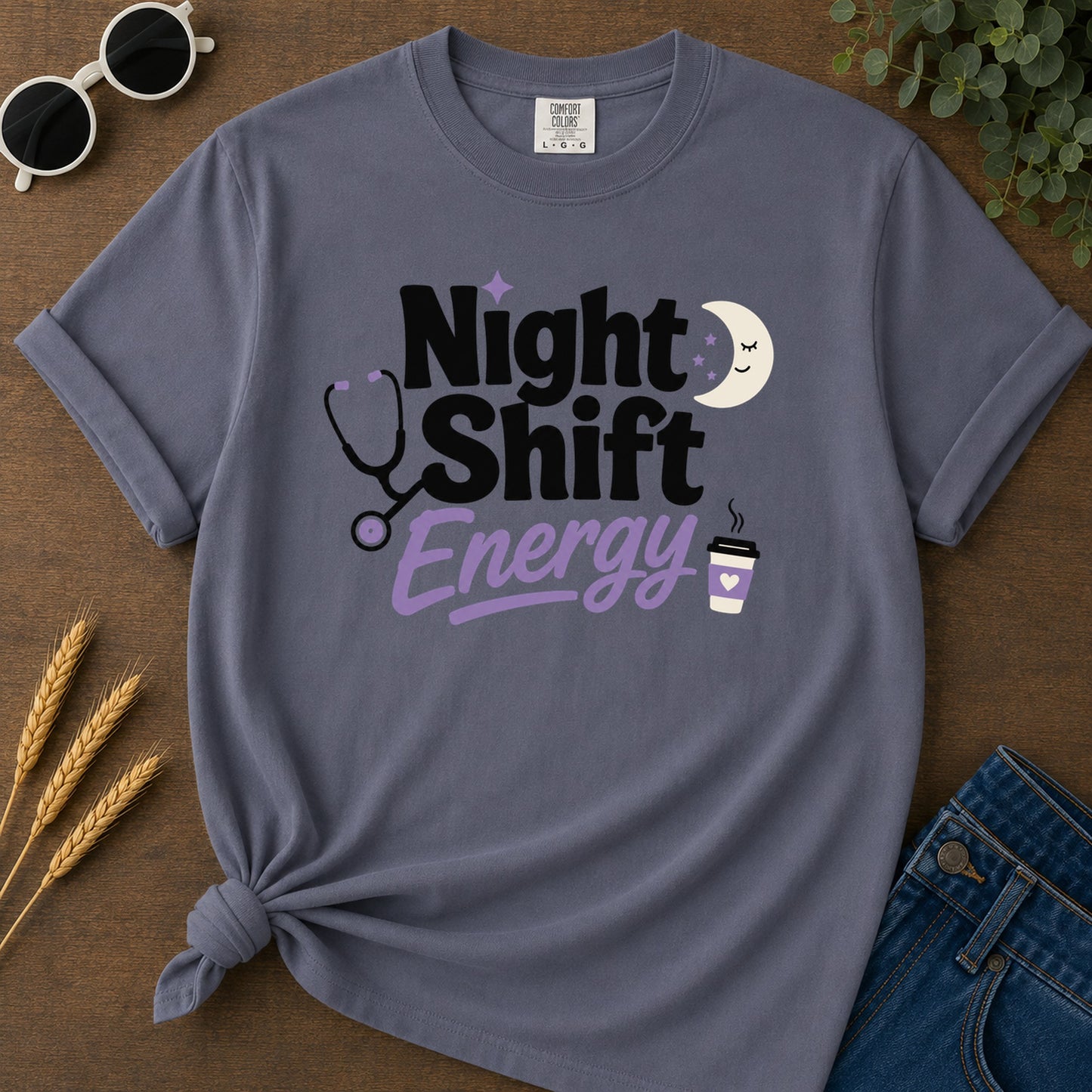 Night Shift Energy T-Shirt - Navy Mockup
