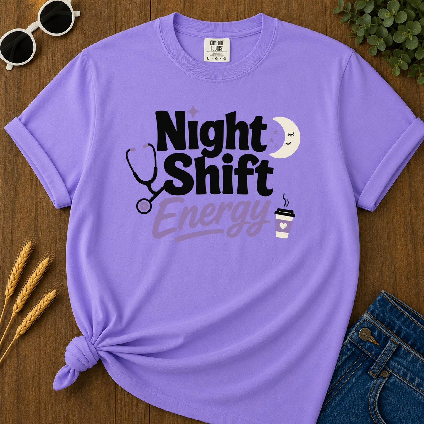 Night Shift Energy T-Shirt - Violet Mockup