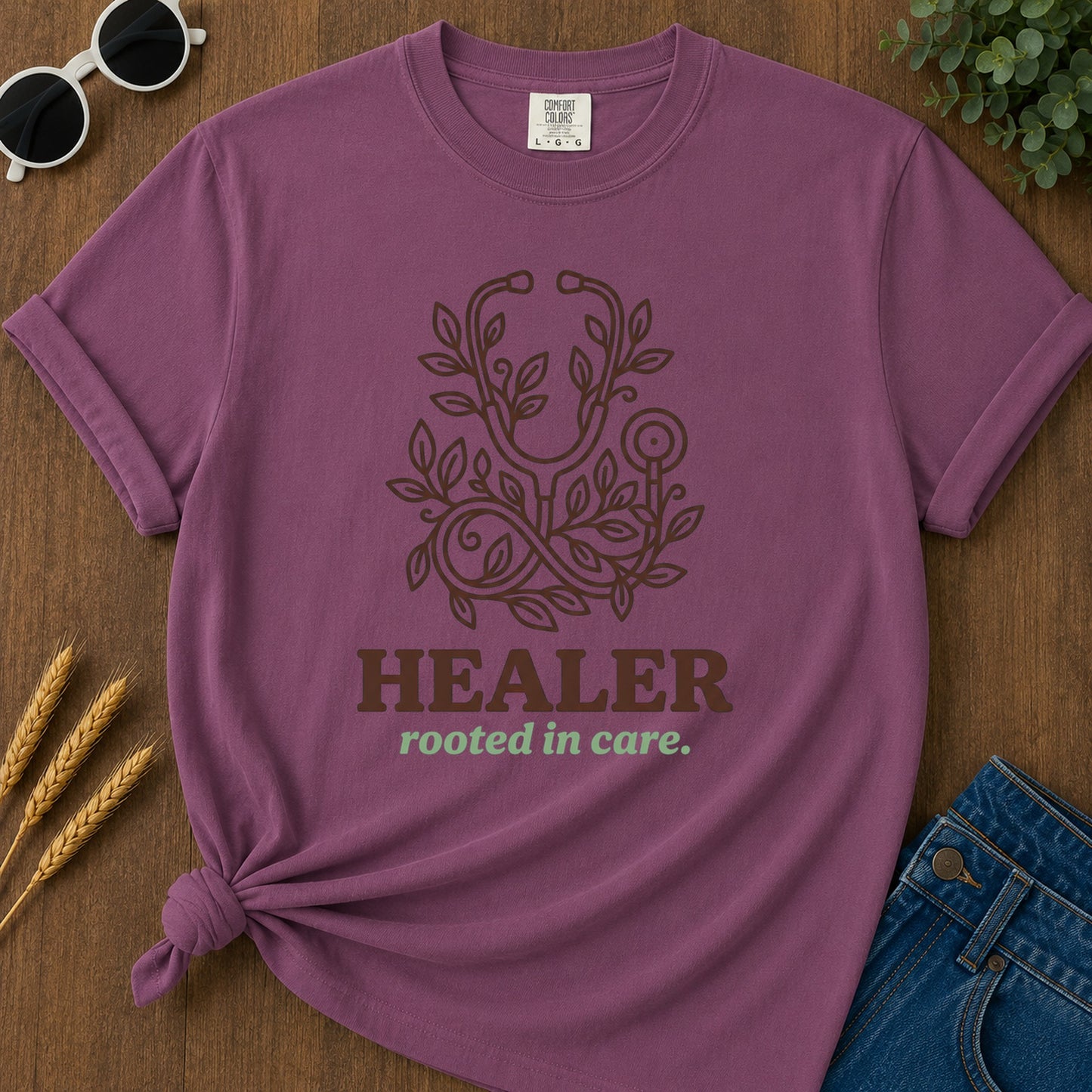 Healer Rooted Care T-Shirt - Berry Mockup